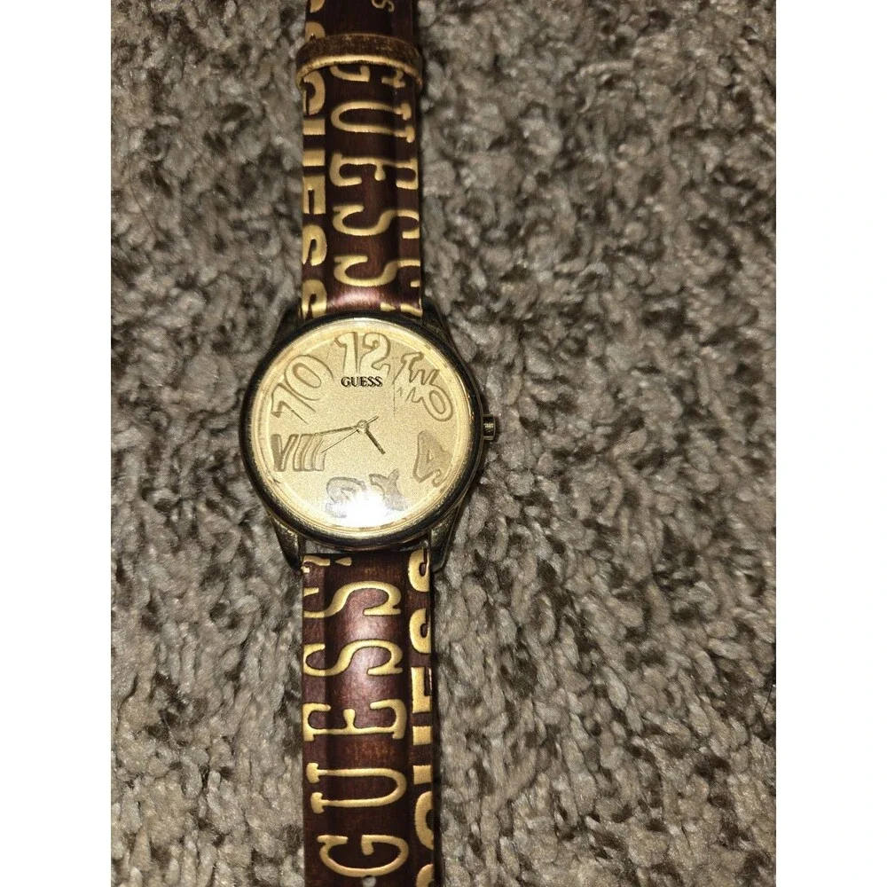 Guess Watch Vintange 1993 Tan Gold 3D Numbers Made In Japan Needs Battery